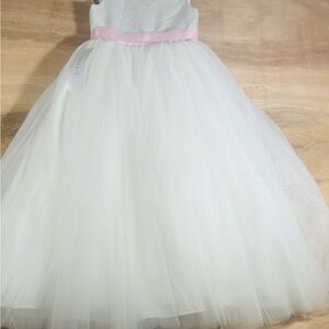 White Tulle Dress with Pink Sash